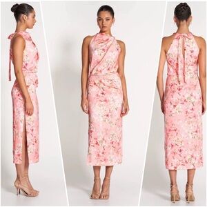 NWT Sofia the Label Amelie High Neck Satin Dress Pink Blossom Size AU 10 (4-6)